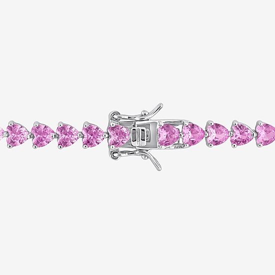 Womens Lab Created Pink Sapphire Sterling Silver 7.5 Inch Tennis Bracelet