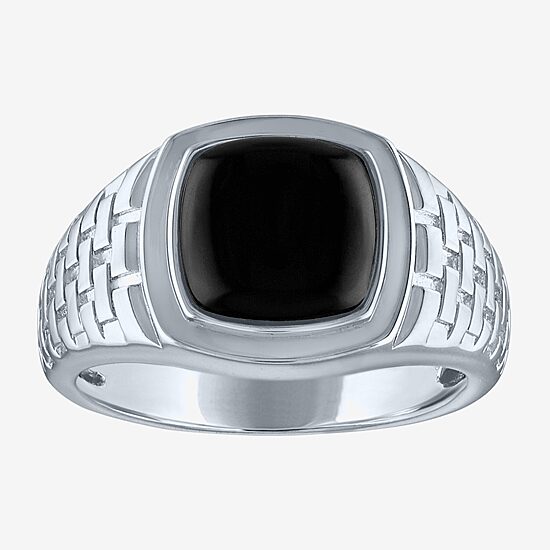 Mens Genuine Black Onyx Sterling Silver Fashion Ring