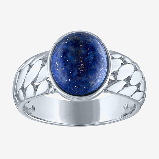 Mens Genuine Lapis Sterling Silver Oval Fashion Ring