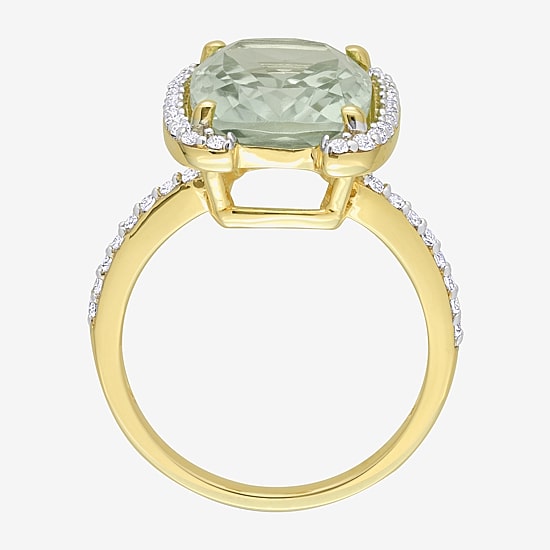 Womens Genuine Green Quartz 18K Gold Over Silver Cocktail Ring