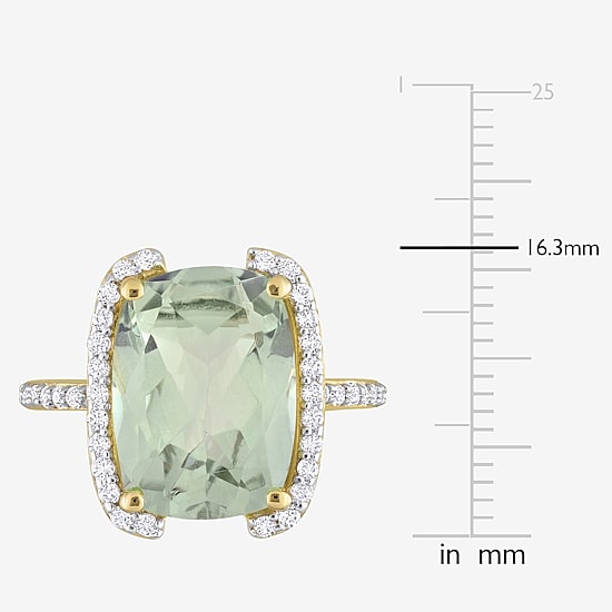 Womens Genuine Green Quartz 18K Gold Over Silver Cocktail Ring