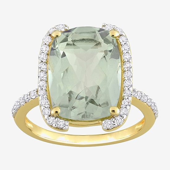Womens Genuine Green Quartz 18K Gold Over Silver Cocktail Ring