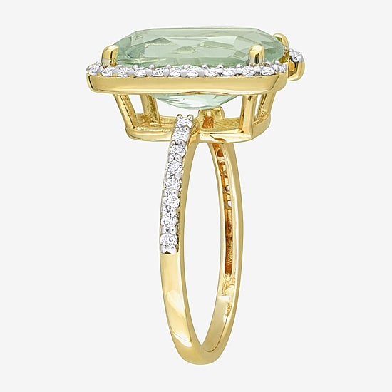 Womens Genuine Green Quartz 18K Gold Over Silver Cocktail Ring