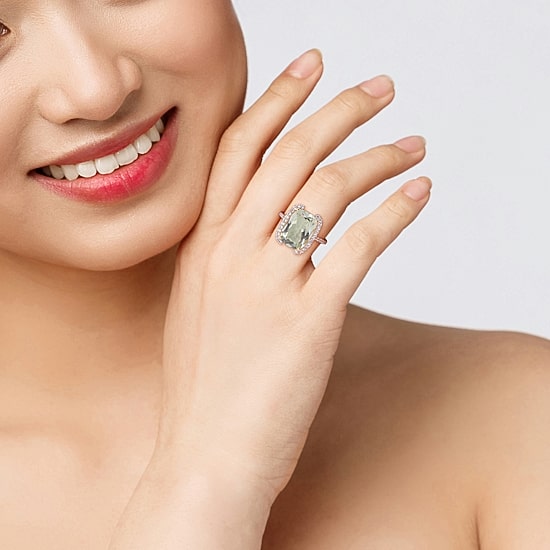 Womens Genuine Green Quartz 18K Gold Over Silver Cocktail Ring