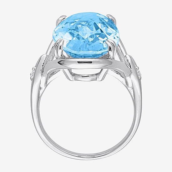 Womens Genuine Blue Topaz Sterling Silver Cocktail Ring