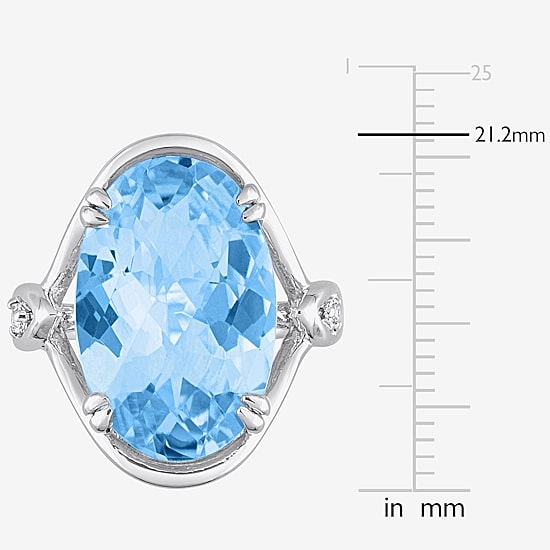 Womens Genuine Blue Topaz Sterling Silver Cocktail Ring