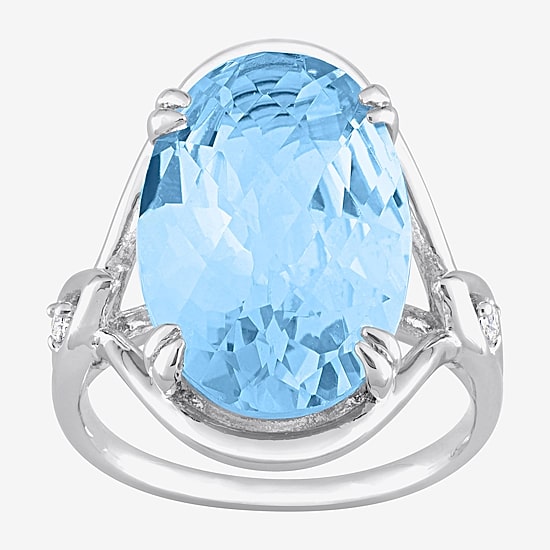 Womens Genuine Blue Topaz Sterling Silver Cocktail Ring