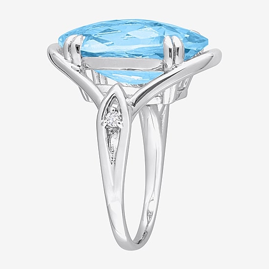 Womens Genuine Blue Topaz Sterling Silver Cocktail Ring