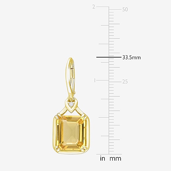 Womens Genuine Yellow Citrine 18K Gold Over Silver Drop Earrings