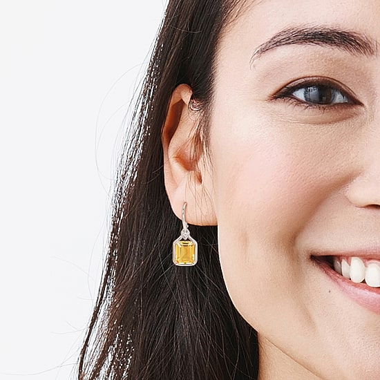 Womens Genuine Yellow Citrine 18K Gold Over Silver Drop Earrings