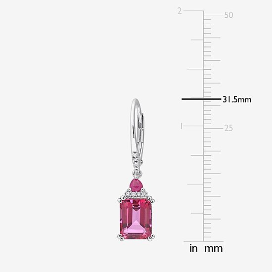 Genuine Pink Topaz & 1/10 CT. T.W. Genuine Diamond Sterling Silver Drop Earrings