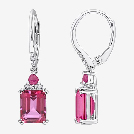 Genuine Pink Topaz & 1/10 CT. T.W. Genuine Diamond Sterling Silver Drop Earrings
