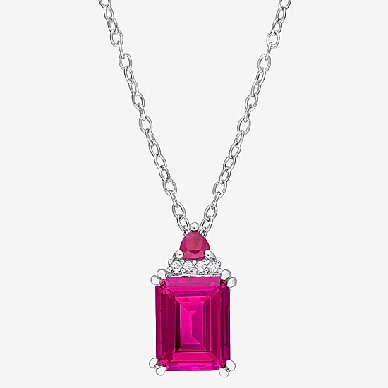 Womens Diamond Accent Genuine Pink Topaz Sterling Silver 18 Inch Pendant Necklace