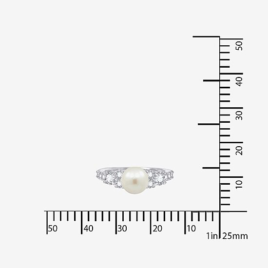 Diamonart® Cultured Freshwater Pearl and Cubic Zirconia Sterling Silver Ring