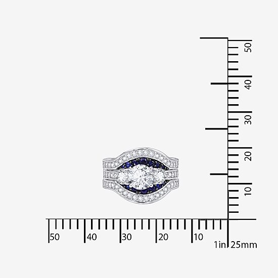 Diamonart® Cubic Zirconia and Lab-Created Blue Sapphire Sterling Silver Engagement Ring and Enhancer
