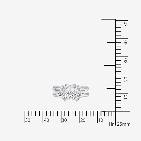 DiamonArt® Cubic Zirconia Sterling Silver 3-Stone Bridal Ring Set 