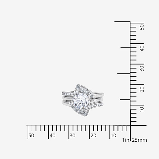 DiamonArt® Cubic Zirconia Sterling Silver Solitaire Bridal Ring & Guard