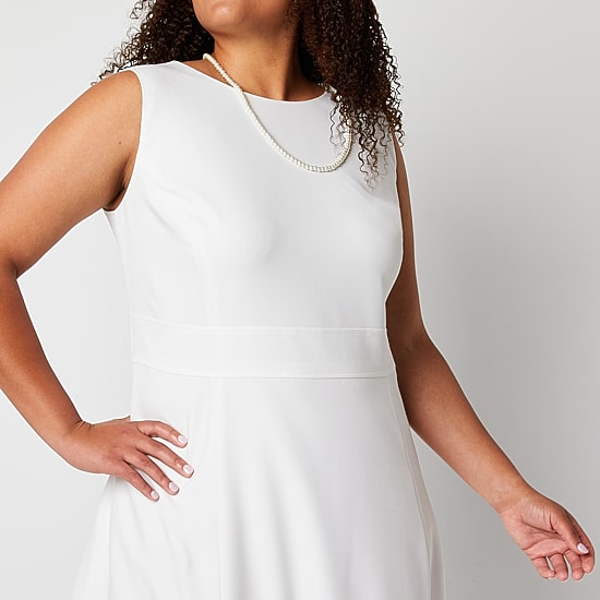 Black Label by Evan-Picone Womens Plus Crew Neck Sleeveless Fit + Flare Dress