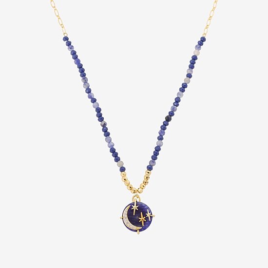 Footnotes Womens Blue Glass 10K Gold Over Brass 16 Inch Beaded Necklace