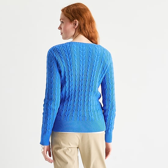 St. John's Bay Womens Crew Neck Long Sleeve Cable Knit Pullover Sweater