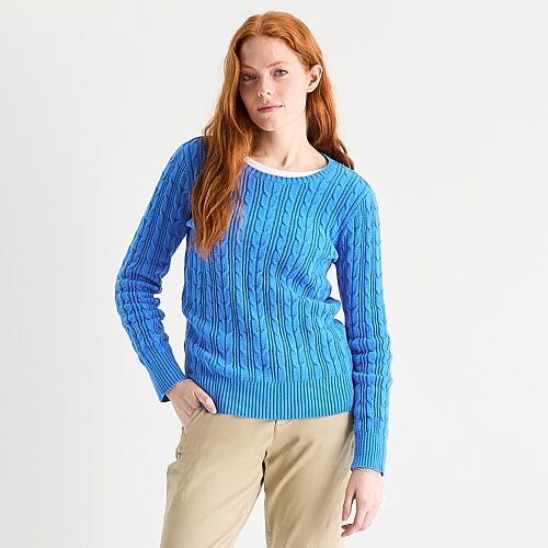 St. John's Bay Womens Crew Neck Long Sleeve Cable Knit Pullover Sweater, Small, Blue