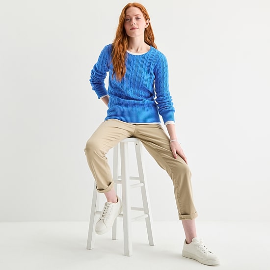 St. John's Bay Womens Crew Neck Long Sleeve Cable Knit Pullover Sweater