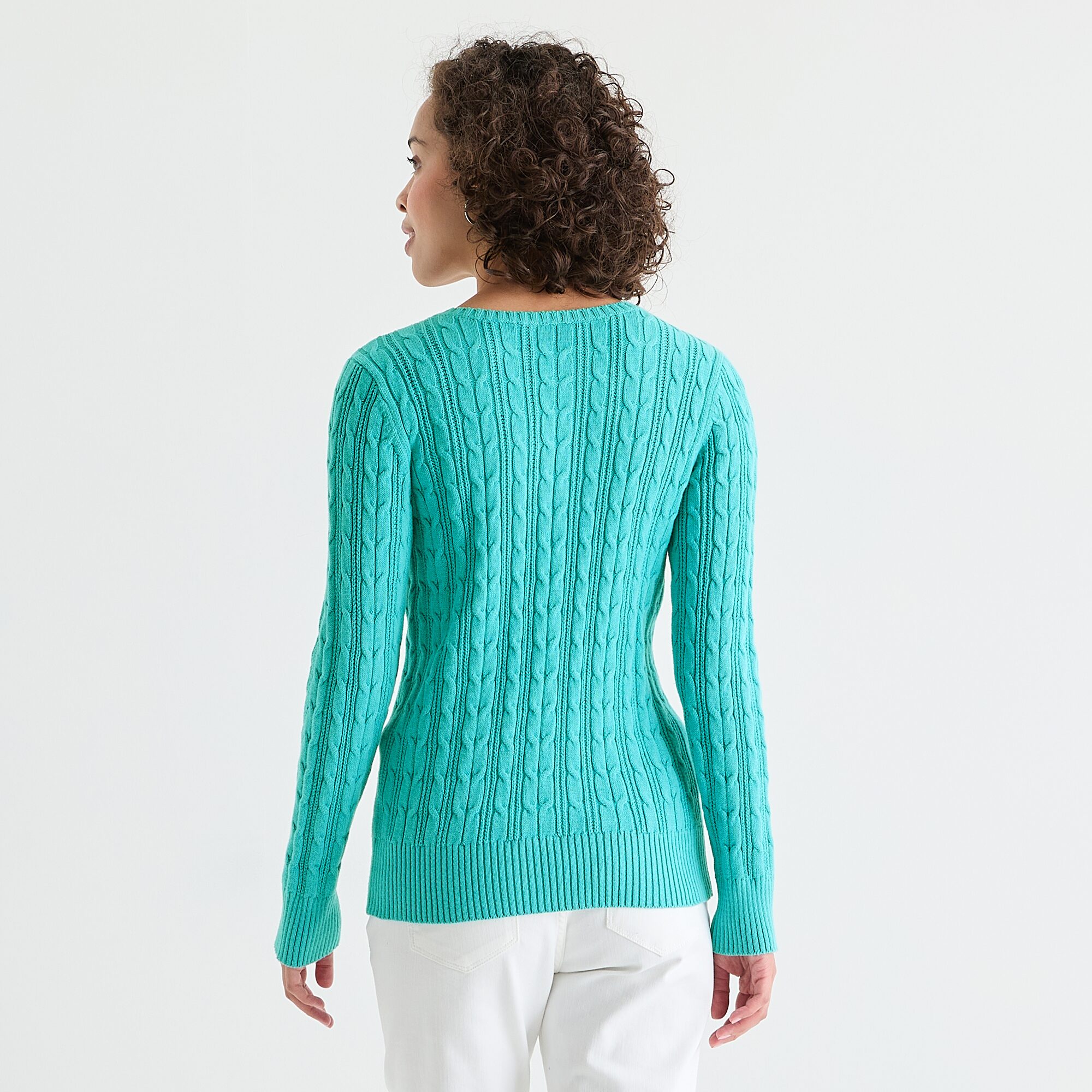 St. John's Bay Womens V Neck Long Sleeve Cable Knit Pullover Sweater