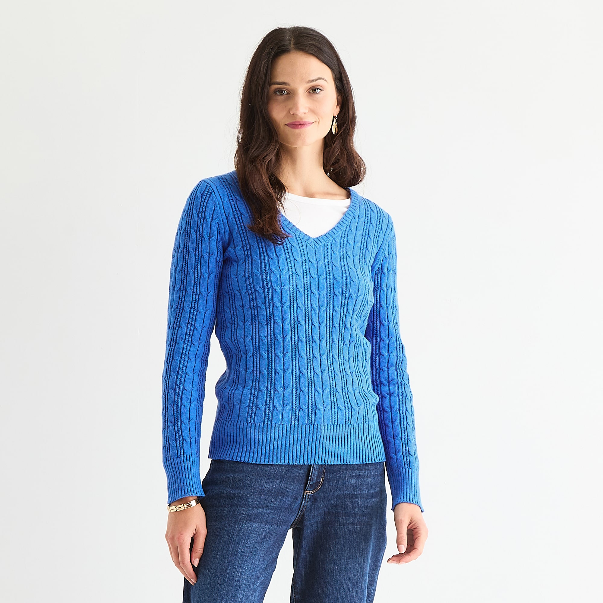 St. John's Bay Womens V Neck Long Sleeve Cable Knit Pullover Sweater