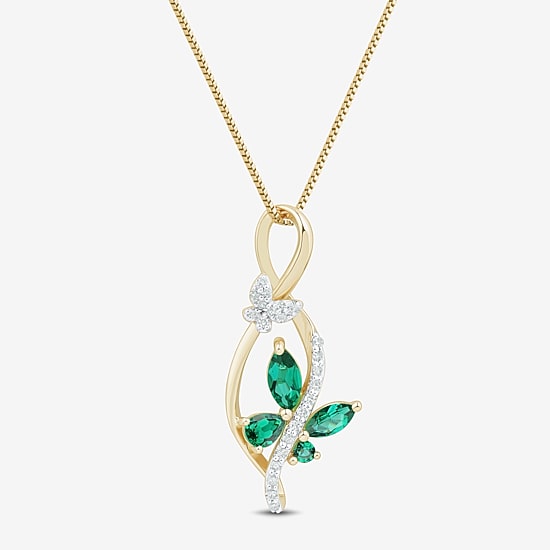 Womens Lab Created Green Emerald 14K Gold Over Silver Sterling Silver Butterfly 18 Inch Pendant Necklace