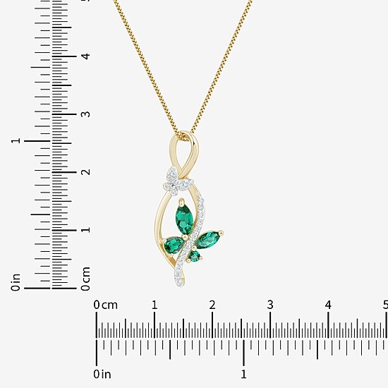 Womens Lab Created Green Emerald 14K Gold Over Silver Sterling Silver Butterfly 18 Inch Pendant Necklace