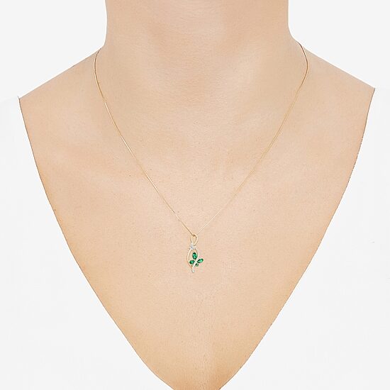 Womens Lab Created Green Emerald 14K Gold Over Silver Sterling Silver Butterfly 18 Inch Pendant Necklace