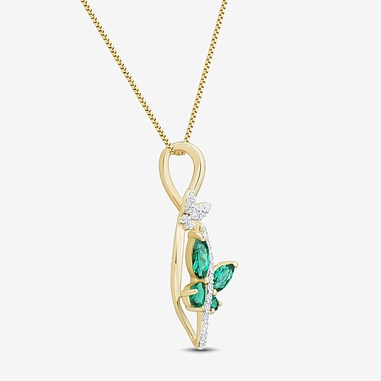 Womens Lab Created Green Emerald 14K Gold Over Silver Sterling Silver Butterfly 18 Inch Pendant Necklace
