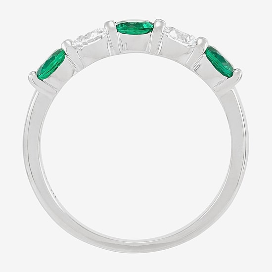 Womens 4MM Lab Created Gemstone & 1/2 CT. T.W. Lab-Grown Diamond Sterling Silver Round 5-Stone Band