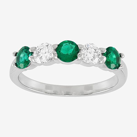 Womens 4MM Lab Created Gemstone & 1/2 CT. T.W. Lab-Grown Diamond Sterling Silver Round 5-Stone Band