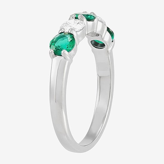 Womens 4MM Lab Created Gemstone & 1/2 CT. T.W. Lab-Grown Diamond Sterling Silver Round 5-Stone Band