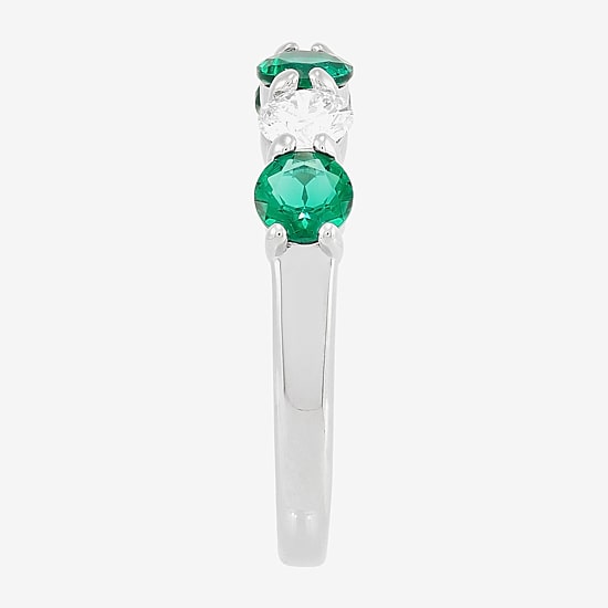 Womens 4MM Lab Created Gemstone & 1/2 CT. T.W. Lab-Grown Diamond Sterling Silver Round 5-Stone Band