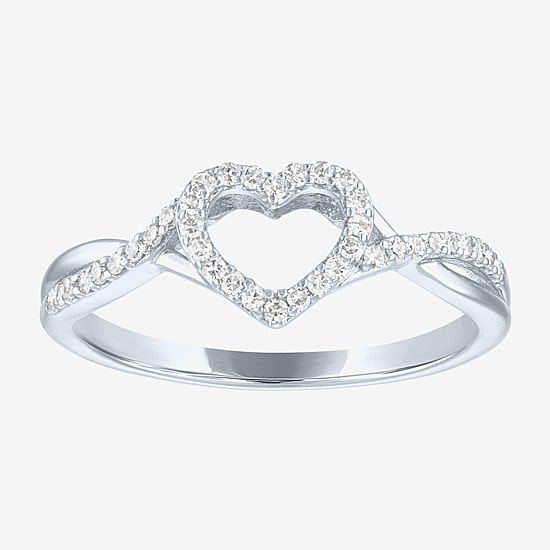Heart (Gh / Si2 I1) Womens 1/6 CT. T.W. Lab Grown White Diamond 10K Gold Heart Cocktail Ring