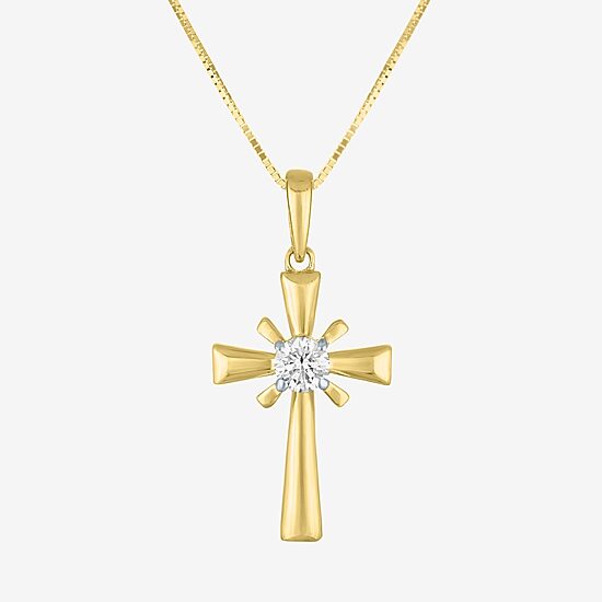 (Si2-I1/G-H) Womens 1/6 CT. T.W. Lab Grown White Diamond 10K Gold Cross 18 Inch Pendant Necklace