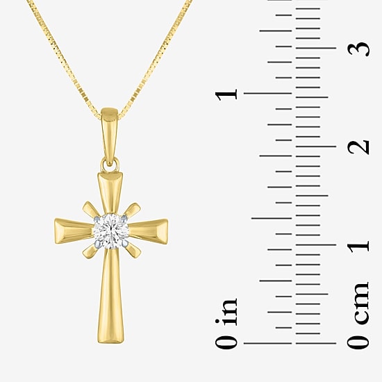 (Si2-I1/G-H) Womens 1/6 CT. T.W. Lab Grown White Diamond 10K Gold Cross 18 Inch Pendant Necklace