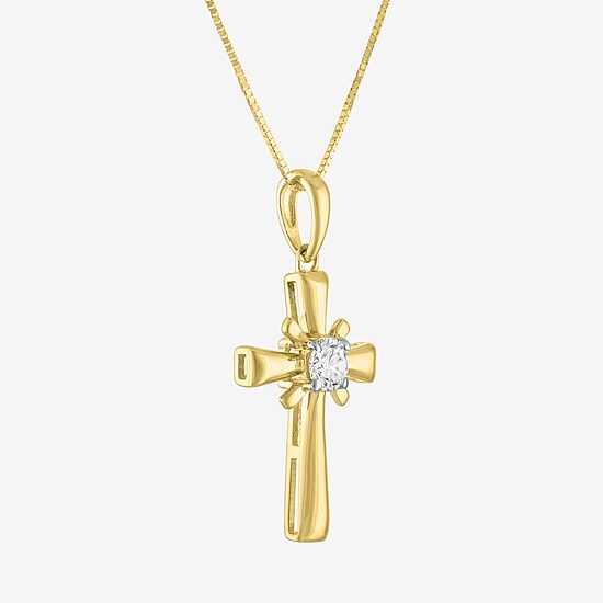 (Si2-I1/G-H) Womens 1/6 CT. T.W. Lab Grown White Diamond 10K Gold Cross 18 Inch Pendant Necklace
