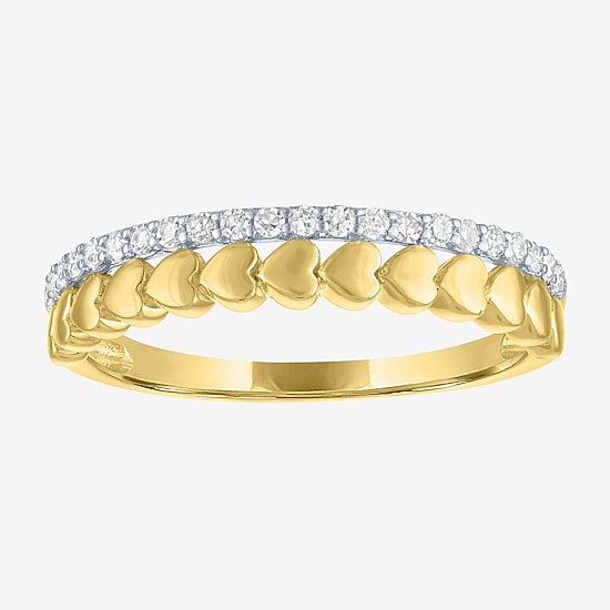 (G-H/ Si2-I1) Womens 2MM 1/6 CT. T.W. Lab Grown White Diamond 10K Gold Heart Anniversary Wedding Band