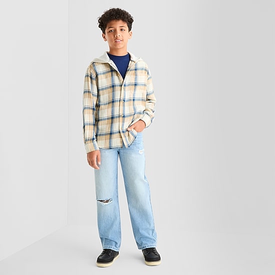 Thereabouts Little & Big Kid Boys Hooded Long Sleeve Cuffed Regular Fit Button-Down Shirt