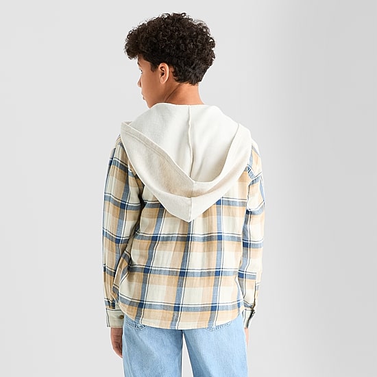 Thereabouts Little & Big Kid Boys Hooded Long Sleeve Cuffed Regular Fit Button-Down Shirt