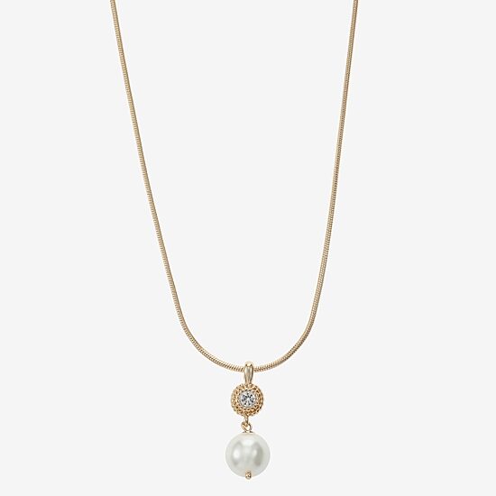 Monet Jewelry Womens Glass Simulated Pearl Round 17 Inch Pendant Necklace