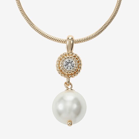 Monet Jewelry Womens Glass Simulated Pearl Round 17 Inch Pendant Necklace
