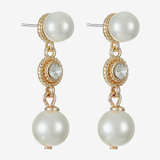 Monet Jewelry Womens Glass Simulated Pearl Round Hypoallergenic Drop Earrings