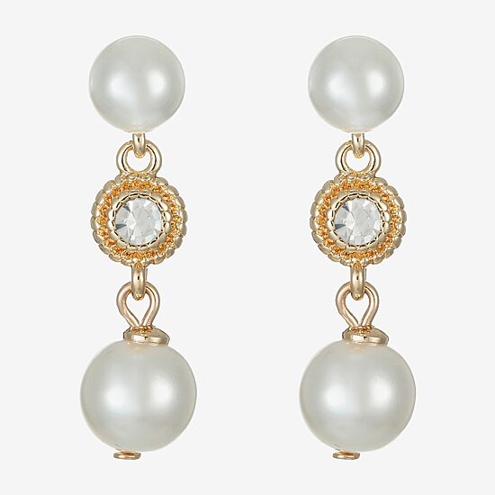 Monet Jewelry Womens Glass Simulated Pearl Round Hypoallergenic Drop Earrings