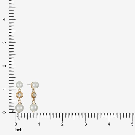 Monet Jewelry Womens Glass Simulated Pearl Round Hypoallergenic Drop Earrings