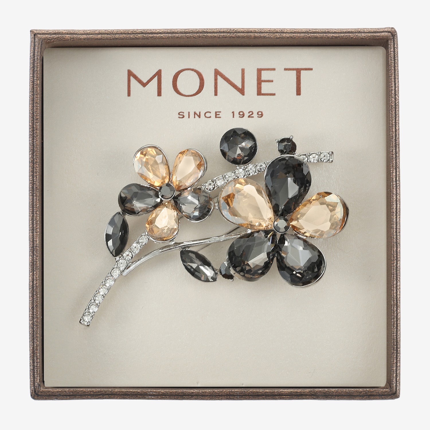 Monet Jewelry Gray Glass Pin