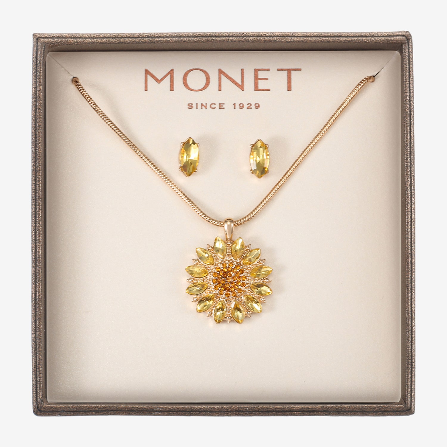 Monet Jewelry Womens Yellow Glass Flower 2-pc. Pendant Necklace Set